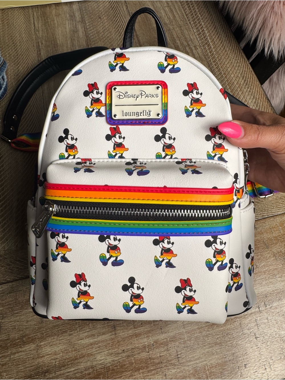 Loungefly White Rainbow Mickey & Minnie Mini Backpack